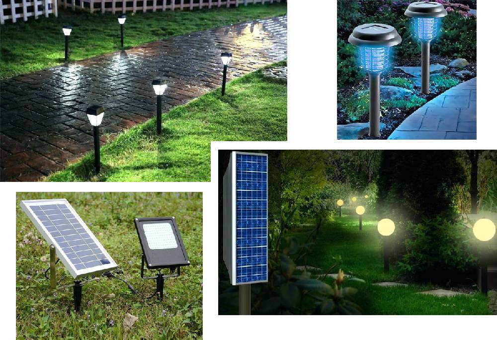 разные осветительные приборы на солнечных батареях