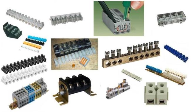 Виды колодок под клеммы, которые используются для соединения проводов .
